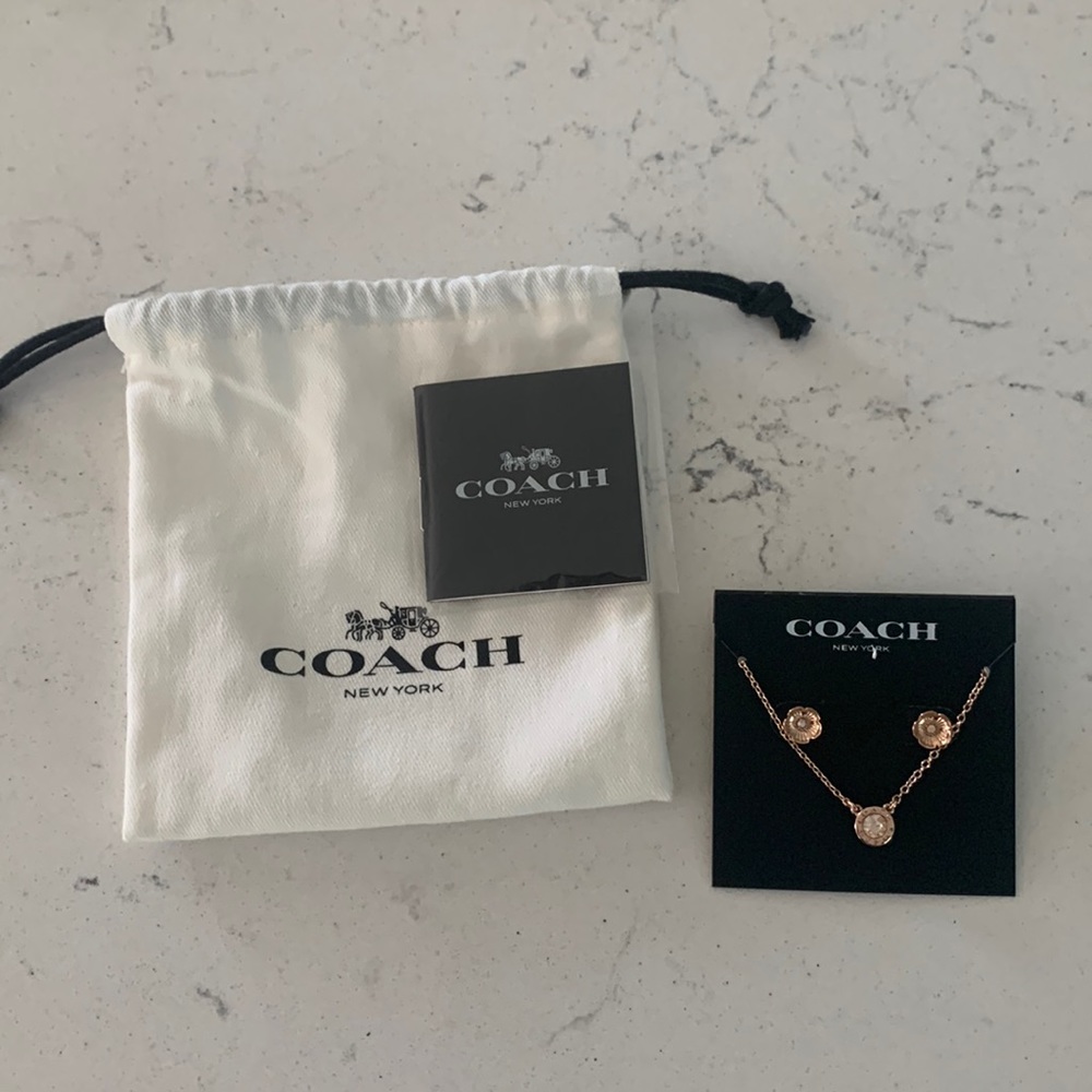 Coach plated brass necklace and earrings set